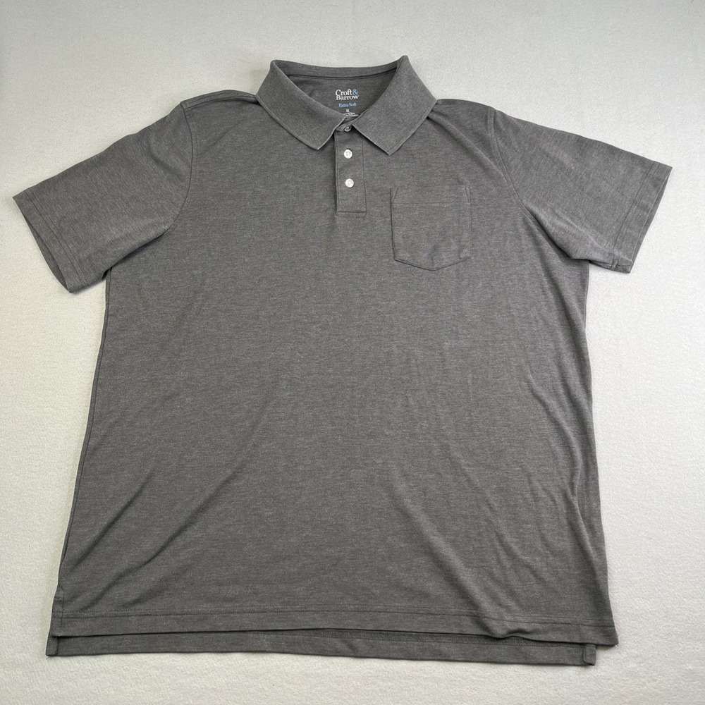 Mens Croft & Barrow XL Polo Super Soft Short Sleeve W/Pocket Gray Casual Golf
